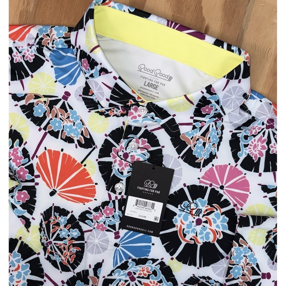 Good Good Golf Polo Mens Large Under My‎ Umbrella Stretch Performance New
